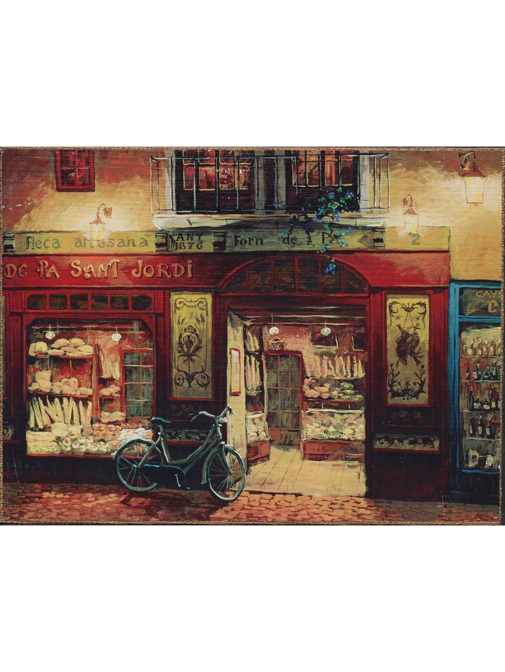 Wine & Bread print on canvas of original oil painting city